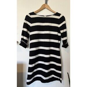 J Crew Black And White Stripe Elbow Length Sleeve Shirt Dress Size XS
